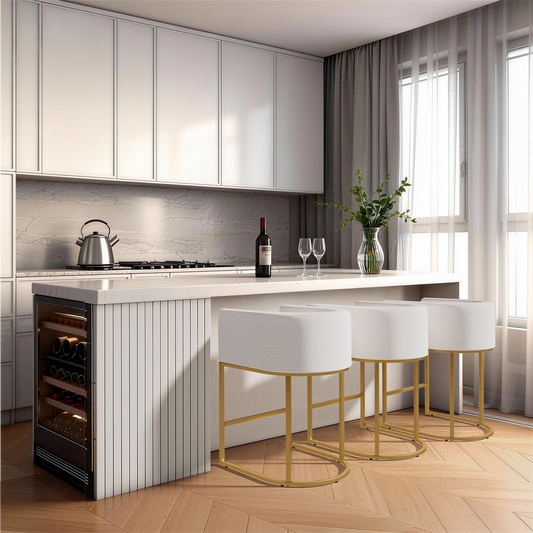 ZORRTIK Bar Stools Set of 3-27" Barrel Shaped Counter Height Bar Stools with Backrest & Arms, Modern Bar Chairs, 6.2" Extra-Thick Cushion, Elegant Counter Stools for Kitchen Island, Beige