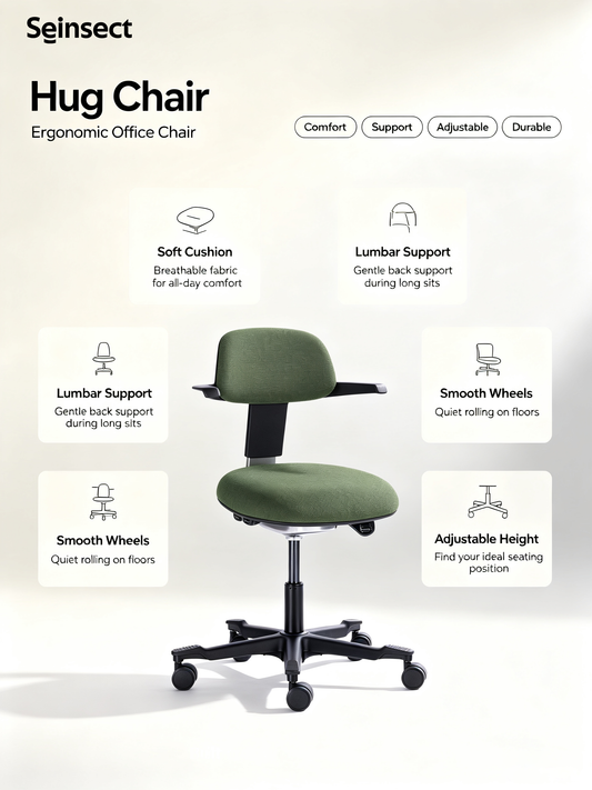 Seinsect Hug Chair, Ergonomic Office Chair, Breathable Mesh Swivel Computer Desk Chair with Lumbar Support, Home Office Task Chair