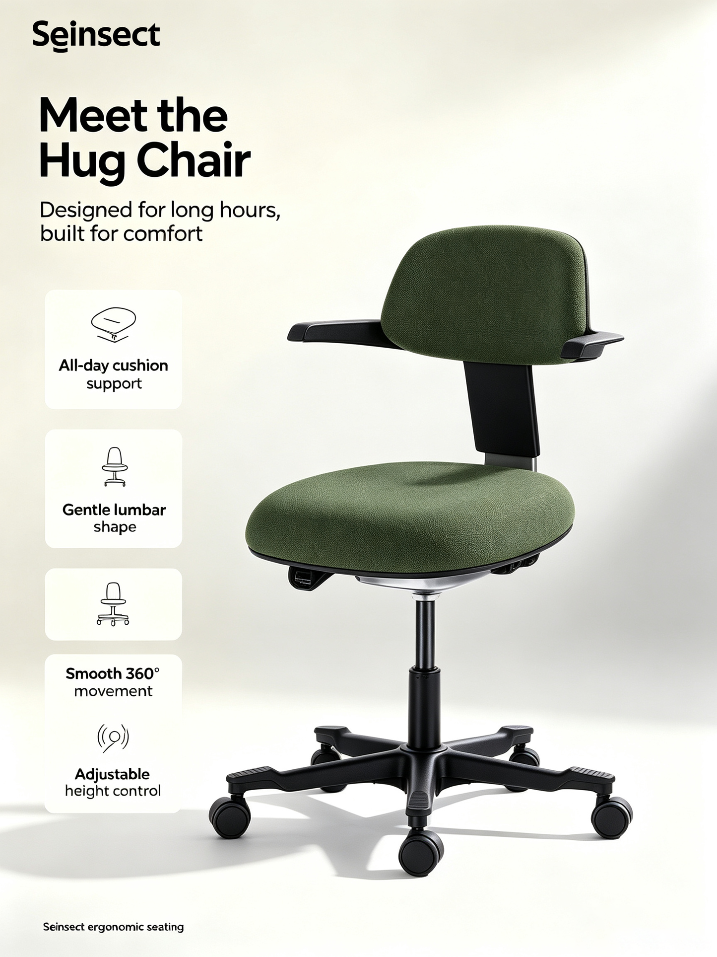 Seinsect Hug Chair, Ergonomic Office Chair, Breathable Mesh Swivel Computer Desk Chair with Lumbar Support, Home Office Task Chair